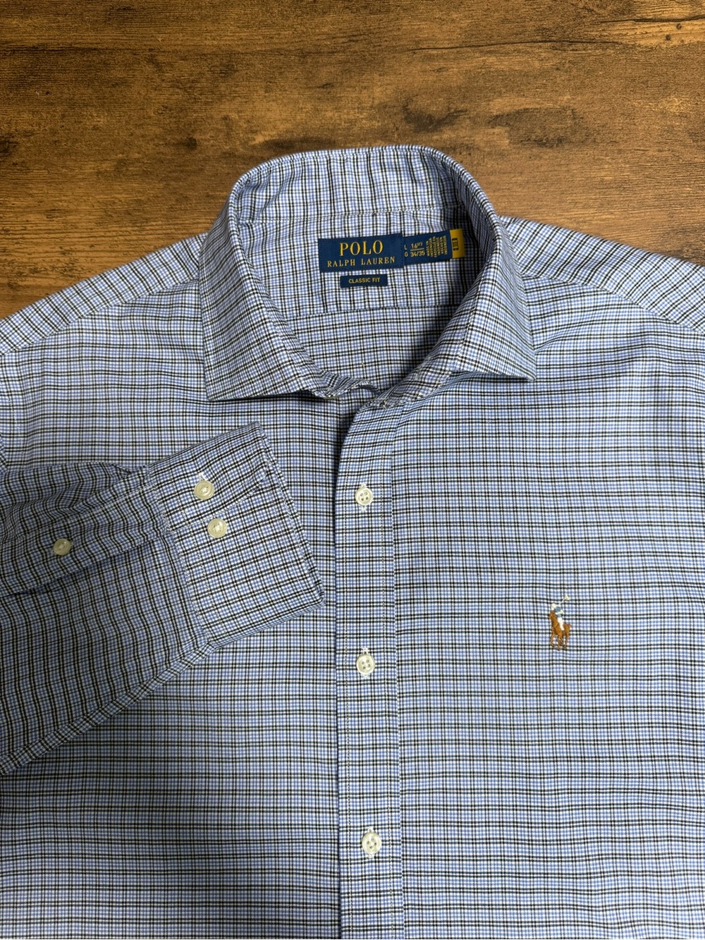 Polo Ralph Lauren Men’s Classic Fit 16.5 34/35 Blue/White Plaid Dress Shirt